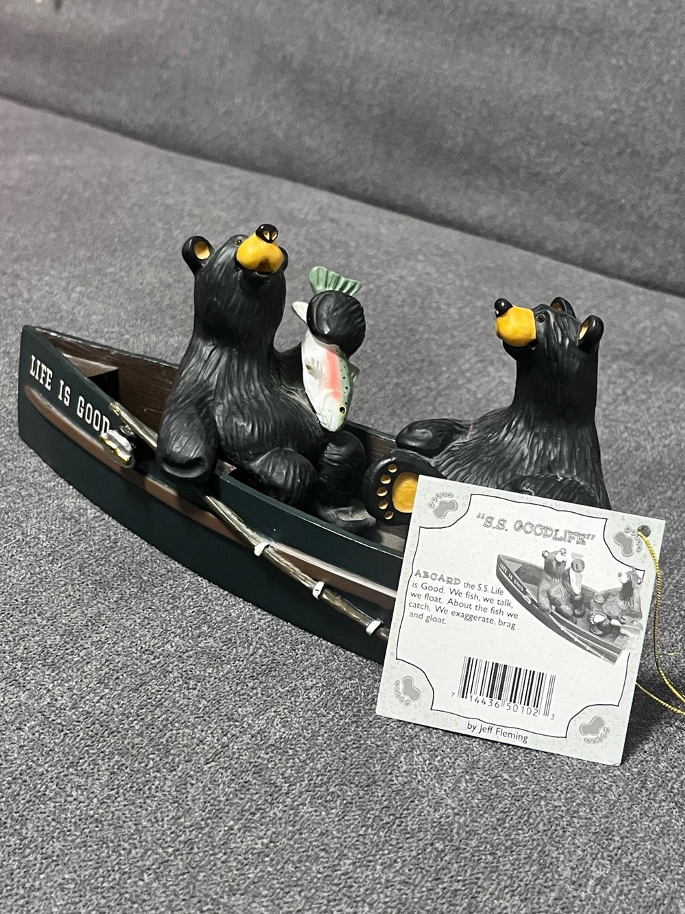 Big Sky Carvers Bearfoots S.S. Goodlife Canoe Bears Fishing ID Tag Jeff Fleming